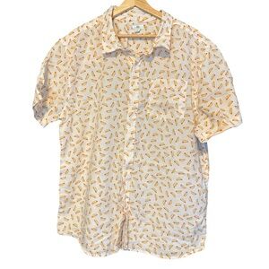 Men's White and Hotdog Patterned Shirt XL